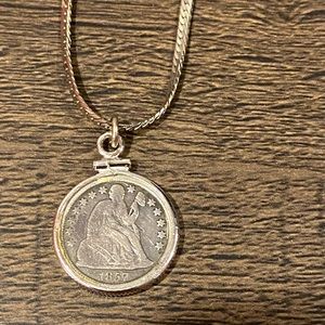 925 stamped 1857 seated liberty necklace